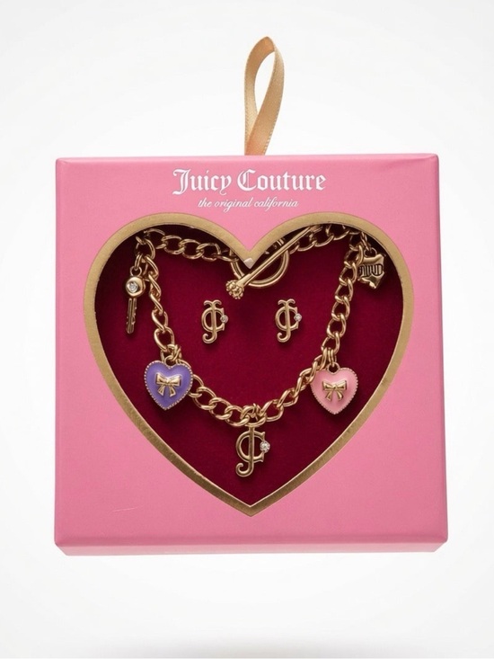 Juicy Couture Jewelry - Juicy Couture Gold Tone Multi Heart Toggle Bracelet 7.5” + Stud Earrings Set NIB